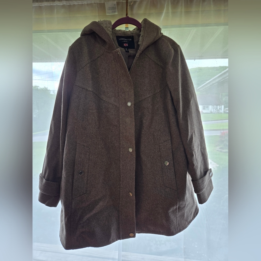 London Fog Zip-Front Sherpa Lined Hood Wool Jacke… - image 7